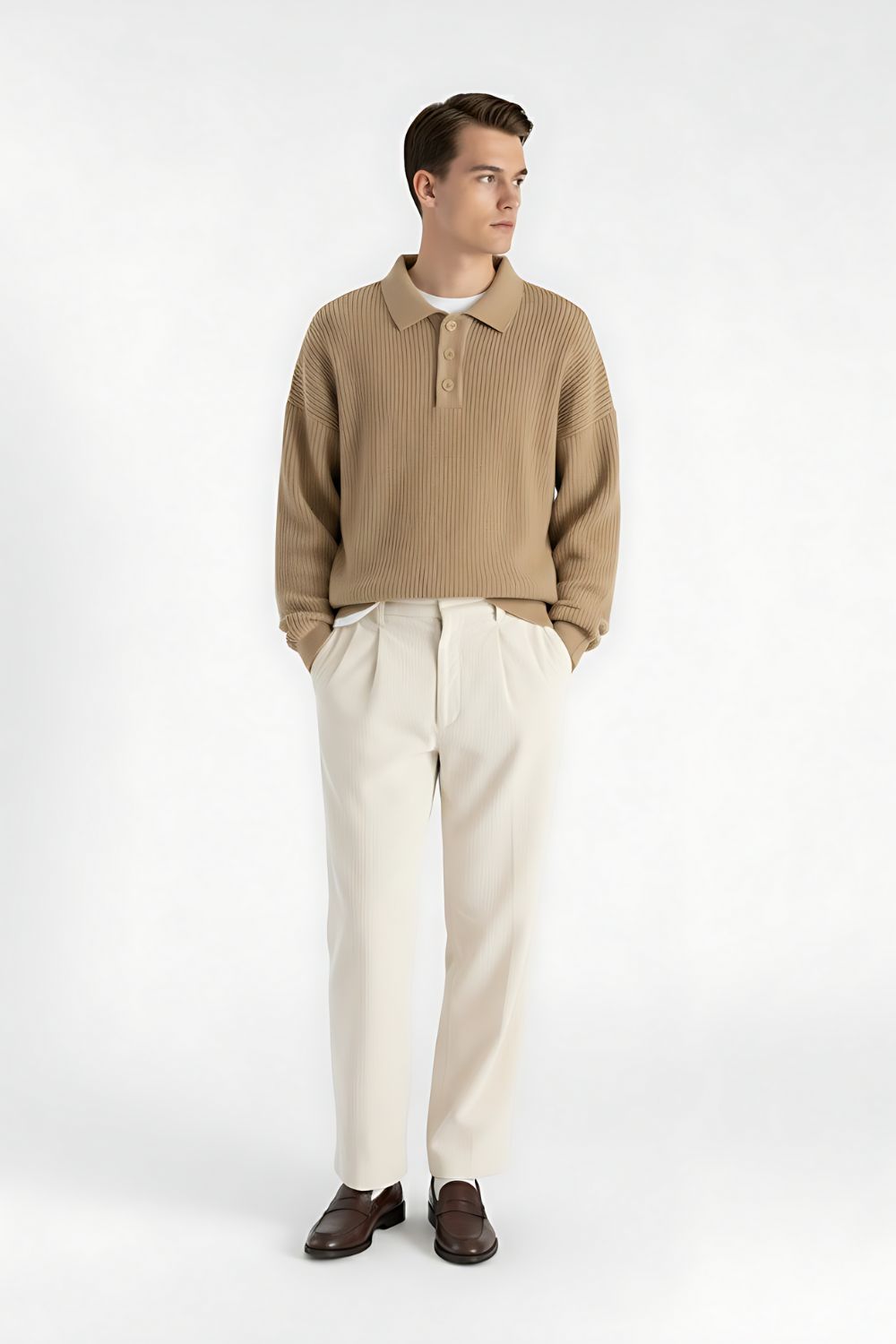Caurelle | Men’s Knitted Jumper – Loose Polo Collar Autumn Winter