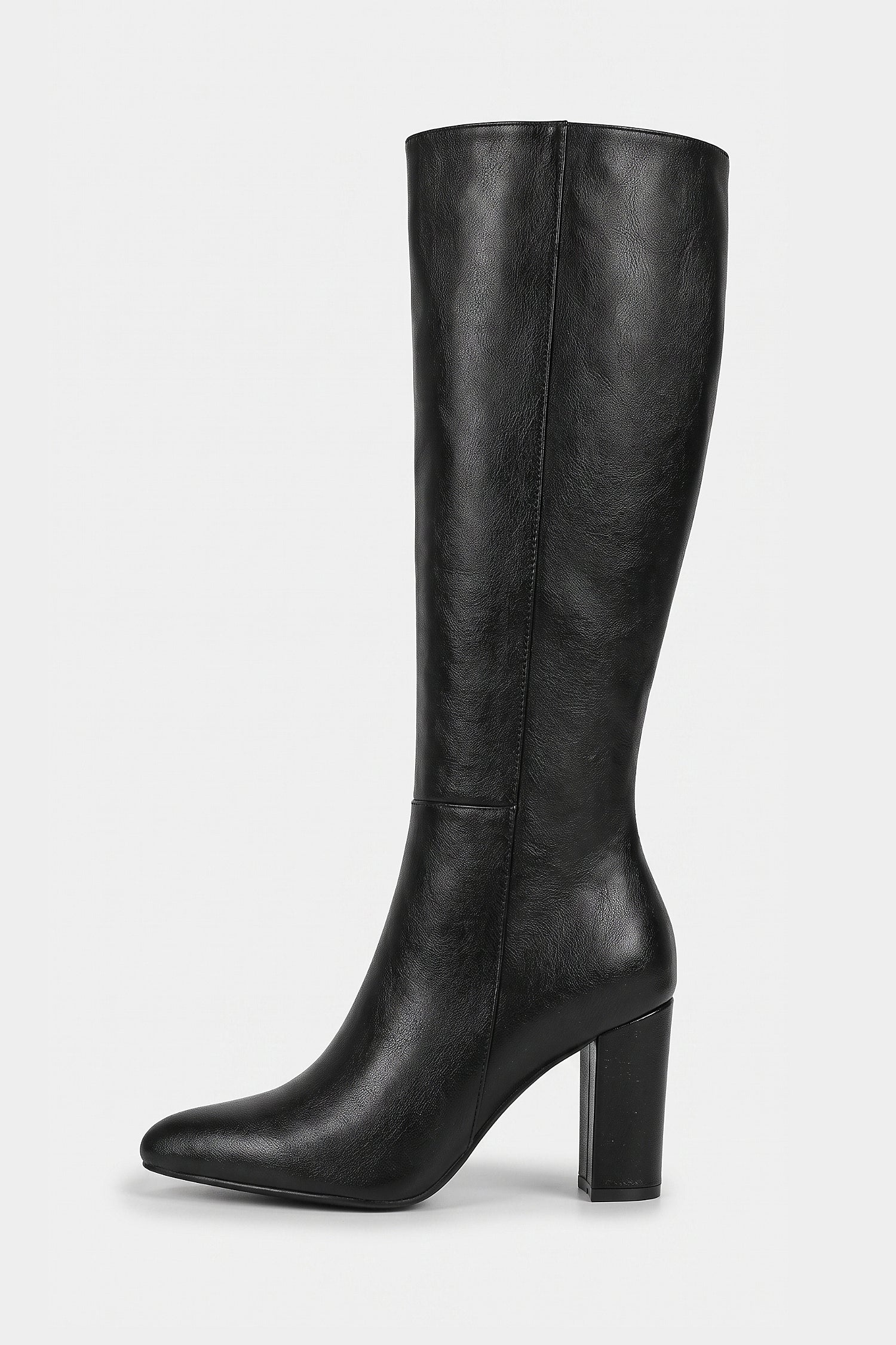 Women’s Winter Versatile Black Leather Knee High Boots with Block Heel