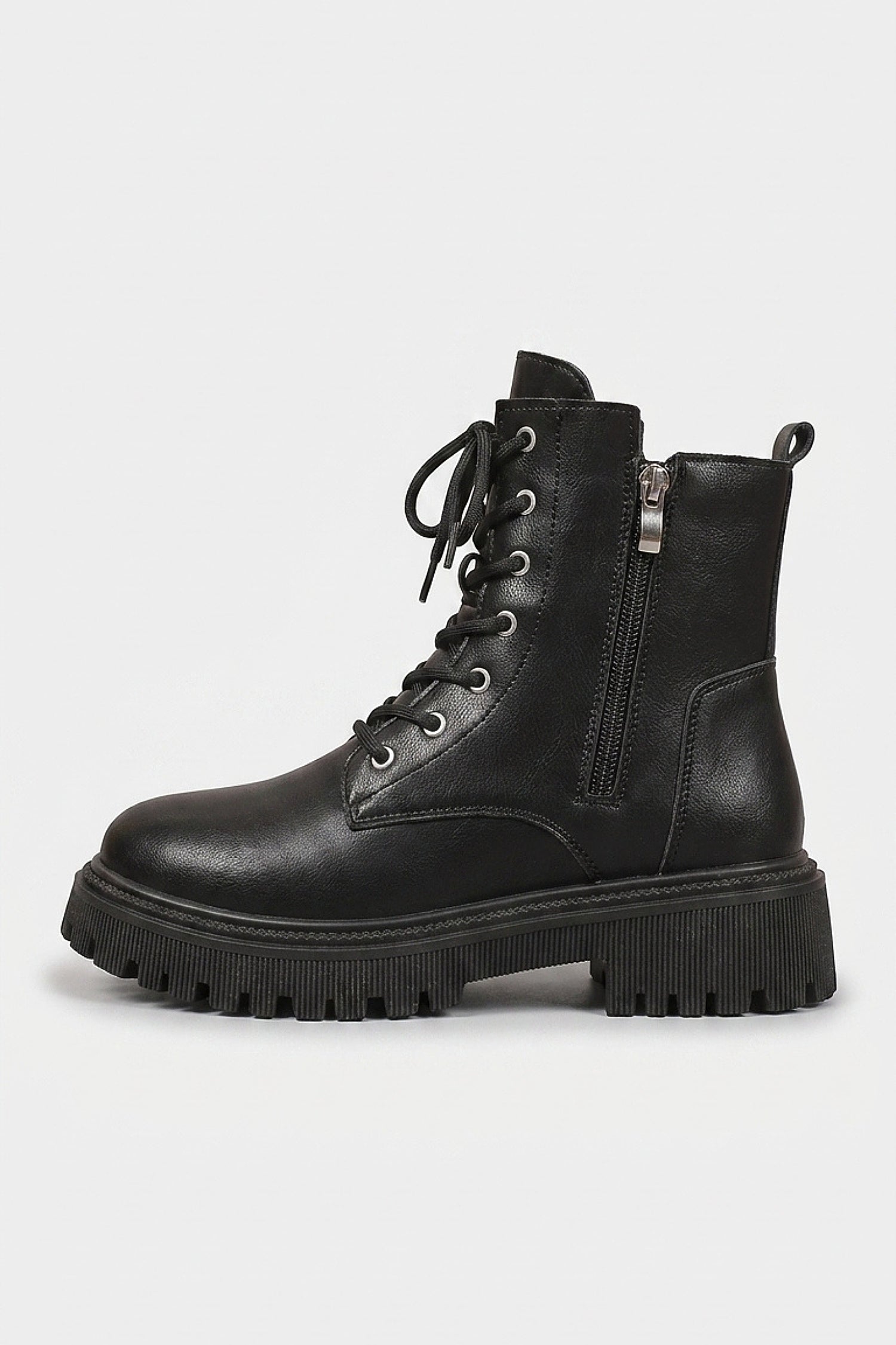 Women’s Winter Lace Up Side Zip Black Ankle Boots