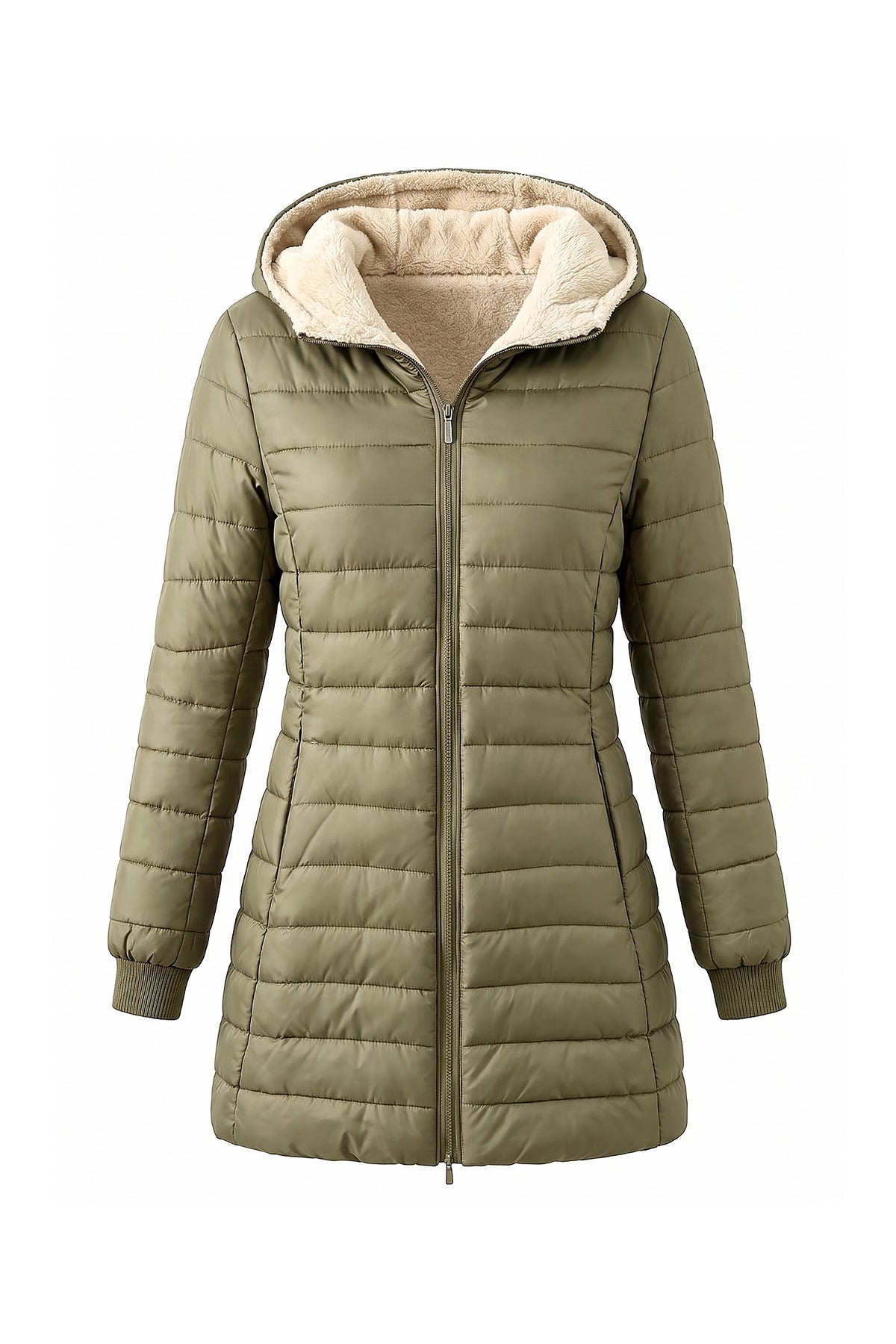 Women’s Winter Warm Fleece Lined Hooded Longline Puffer Coat