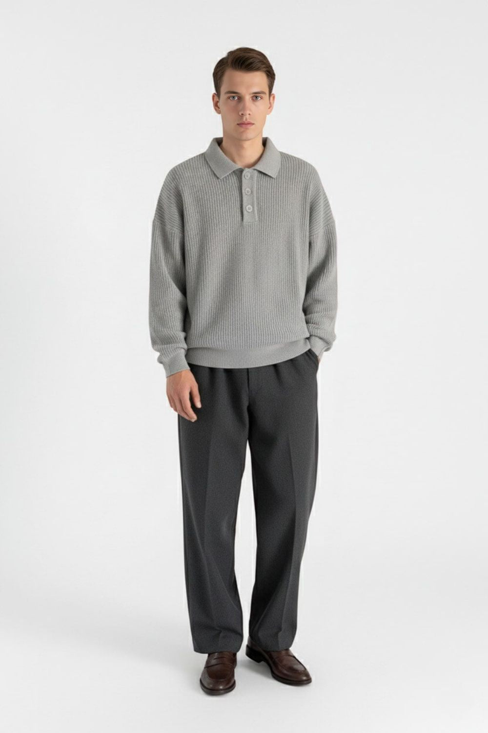 Caurelle | Men’s Knitted Jumper – Loose Polo Collar Autumn Winter