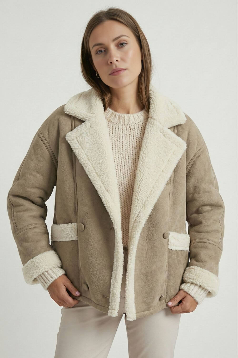 Caurelle | Women’s Double Breasted Faux Fur Lapel Jacket