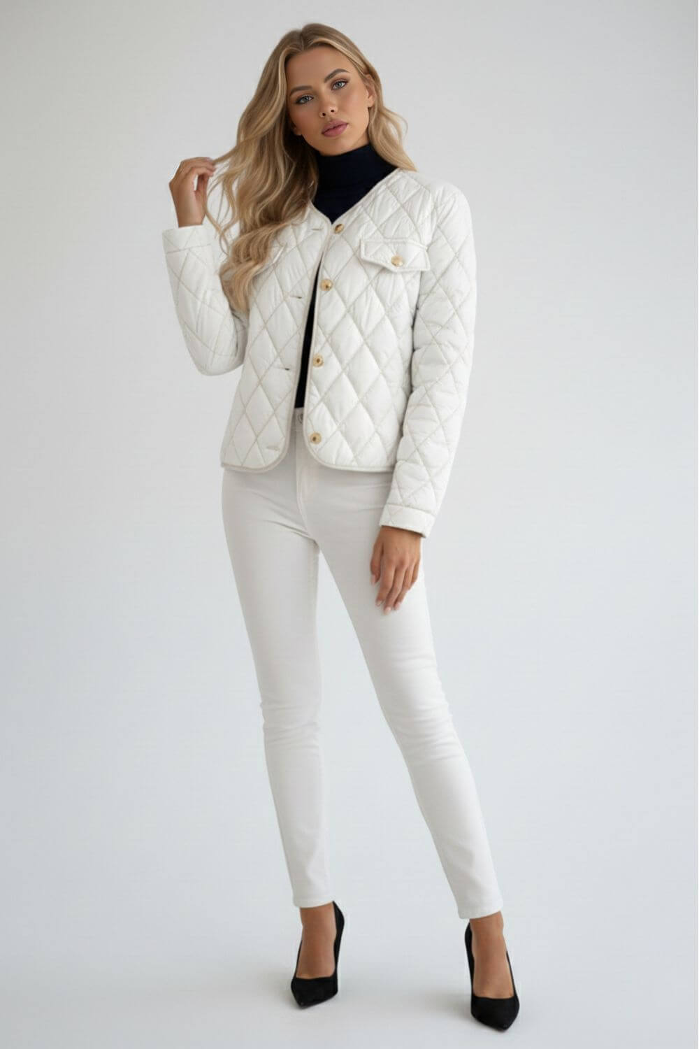 Caurelle | Women’s Collarless Quilted Padded Jacket | Autumn Winter