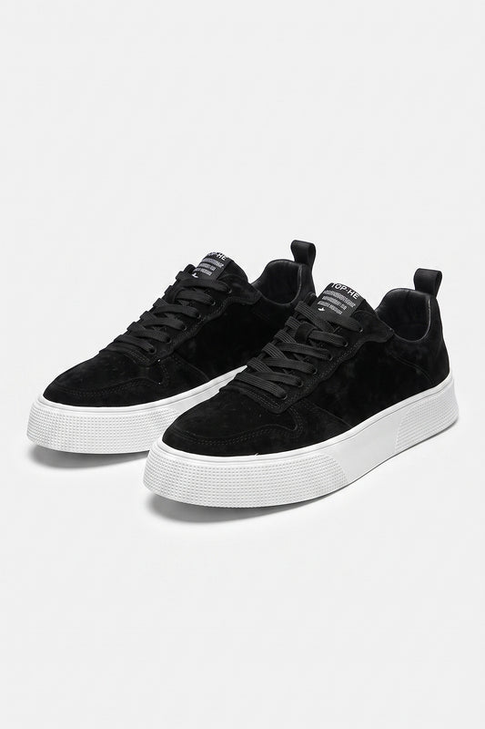 Men’s Comfortable Black Suede Trainers Textured White Sole