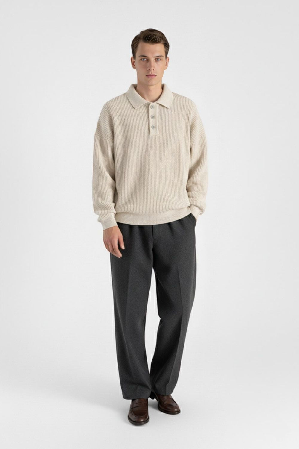 Caurelle | Men’s Knitted Jumper – Loose Polo Collar Autumn Winter