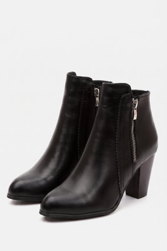 Women's Winter Versatile Leather Ankle Boots Side Zip and Round Toe