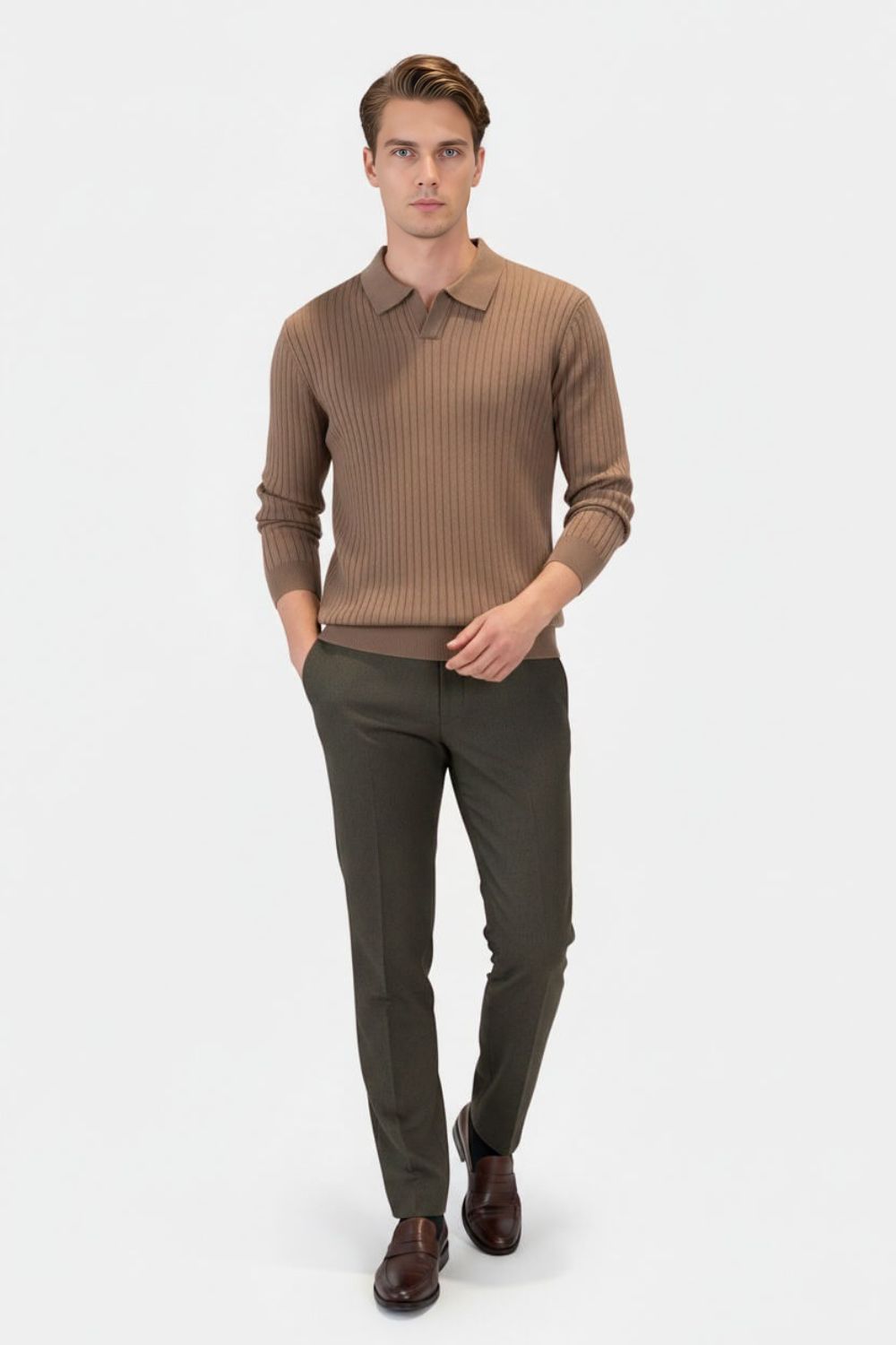 Caurelle | Men’s Knitted V-Neck Jumper – Polo Collar Autumn Winter