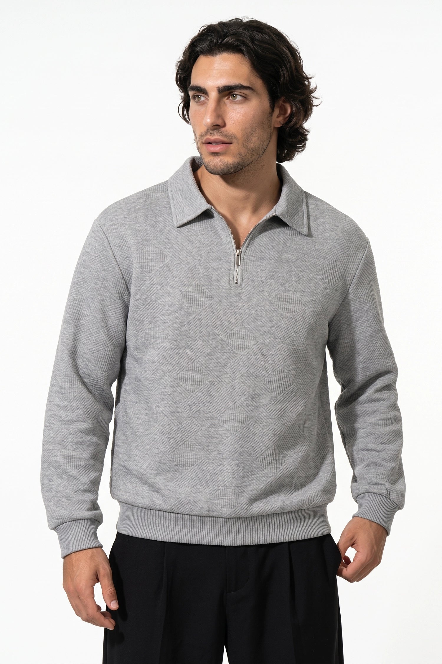 Men's Winter Comfortable Textured Knit Polo Jumper Quarter Zip