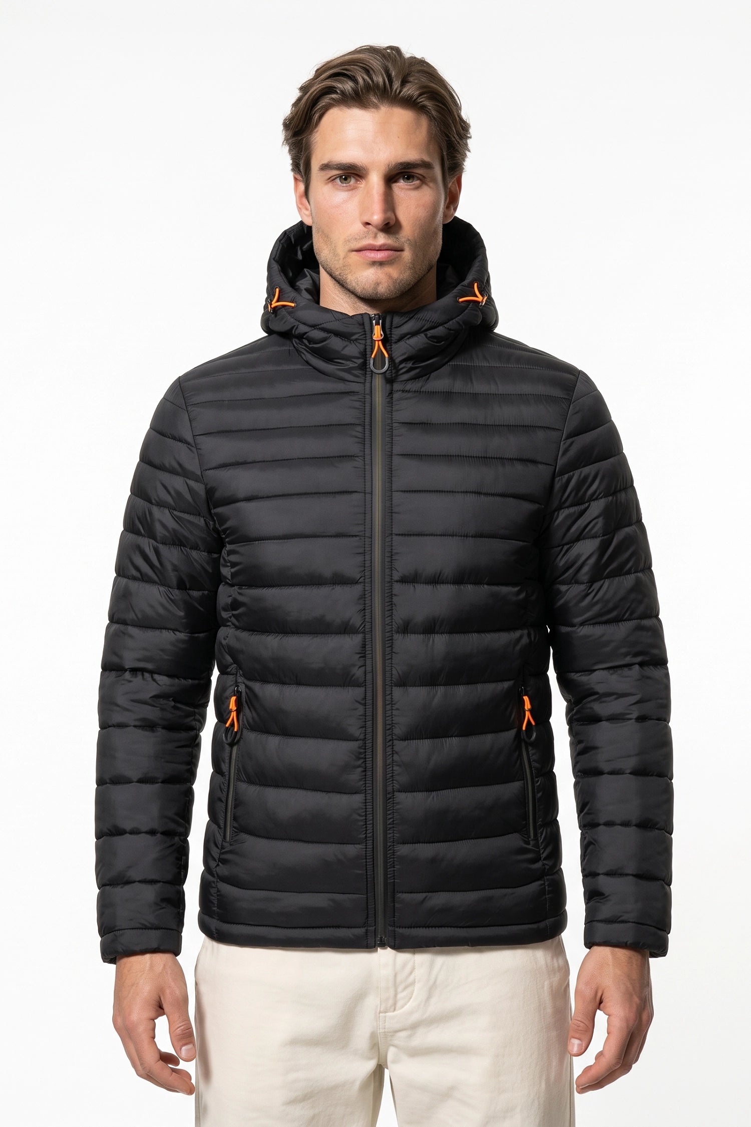 Men’s Winter Warm Hooded Puffer Jacket with Full Zip and Zip Pockets