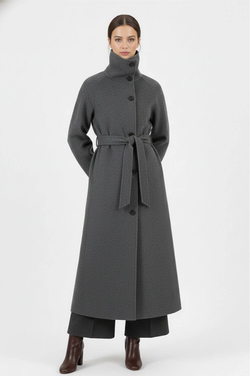Caurelle | Women’s Long Belted High Neck Coat
