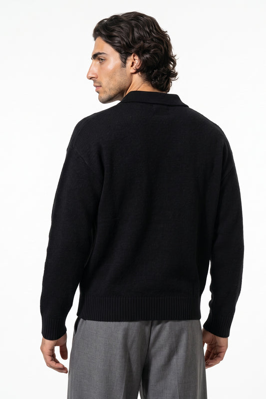 Men’s Winter Cosy Textured Knit Polo Jumper Relaxed Fit