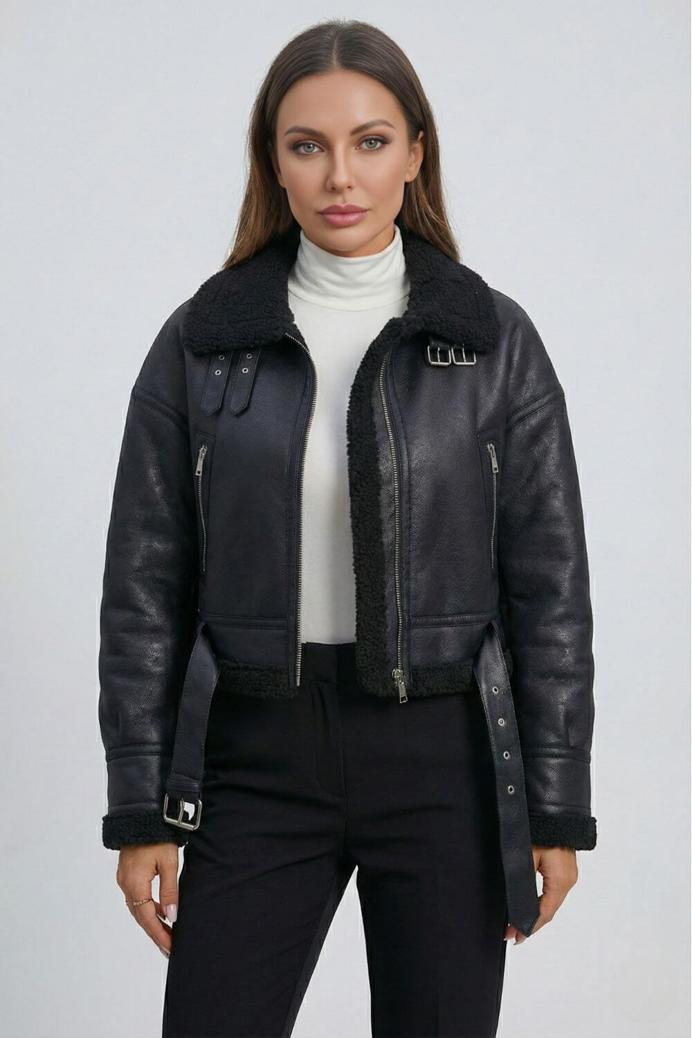 Caurelle | Women’s Belted Faux Fur Winter Lapel Jacket