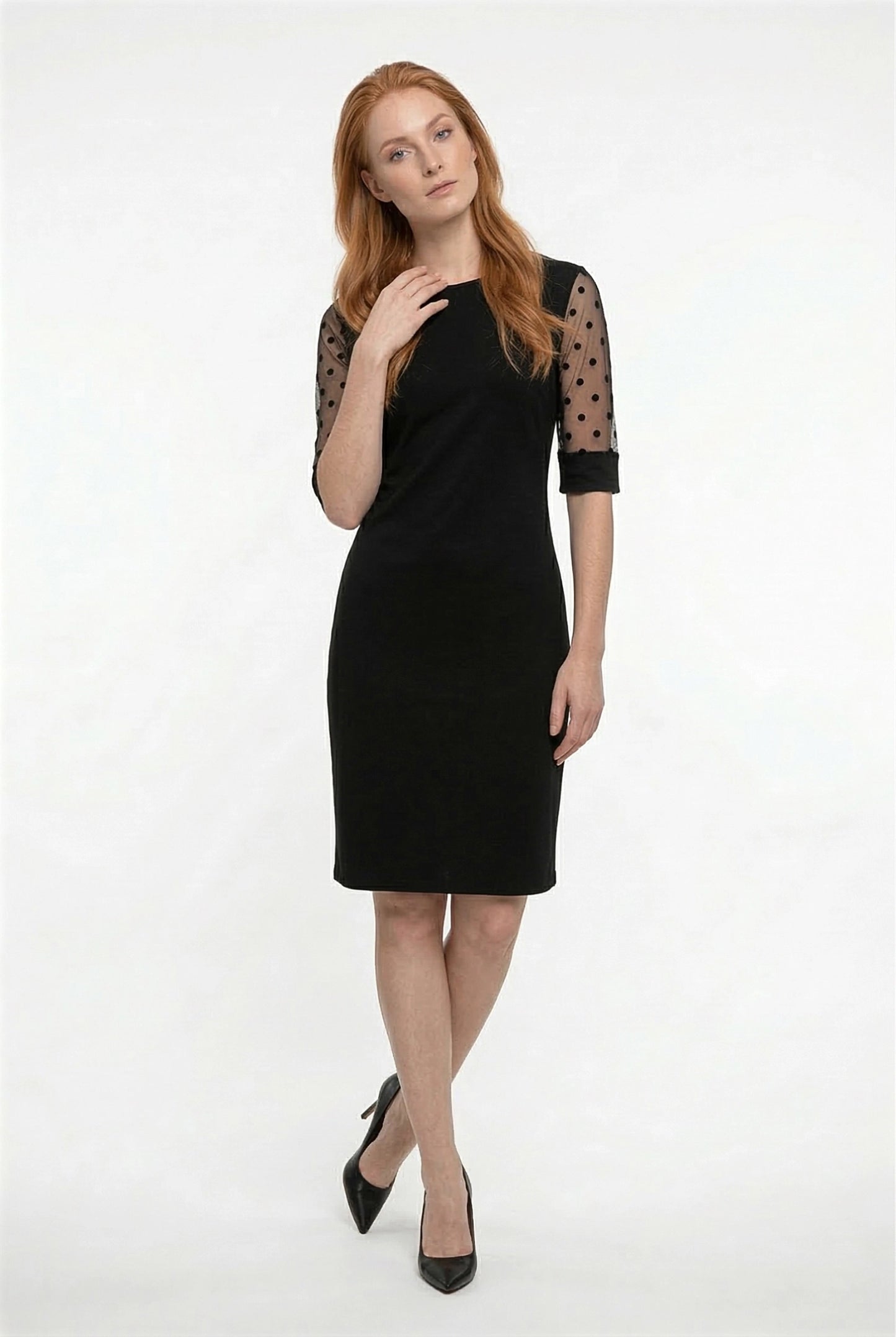 Caurelle | Women’s Lace Sleeve Black Midi Dress