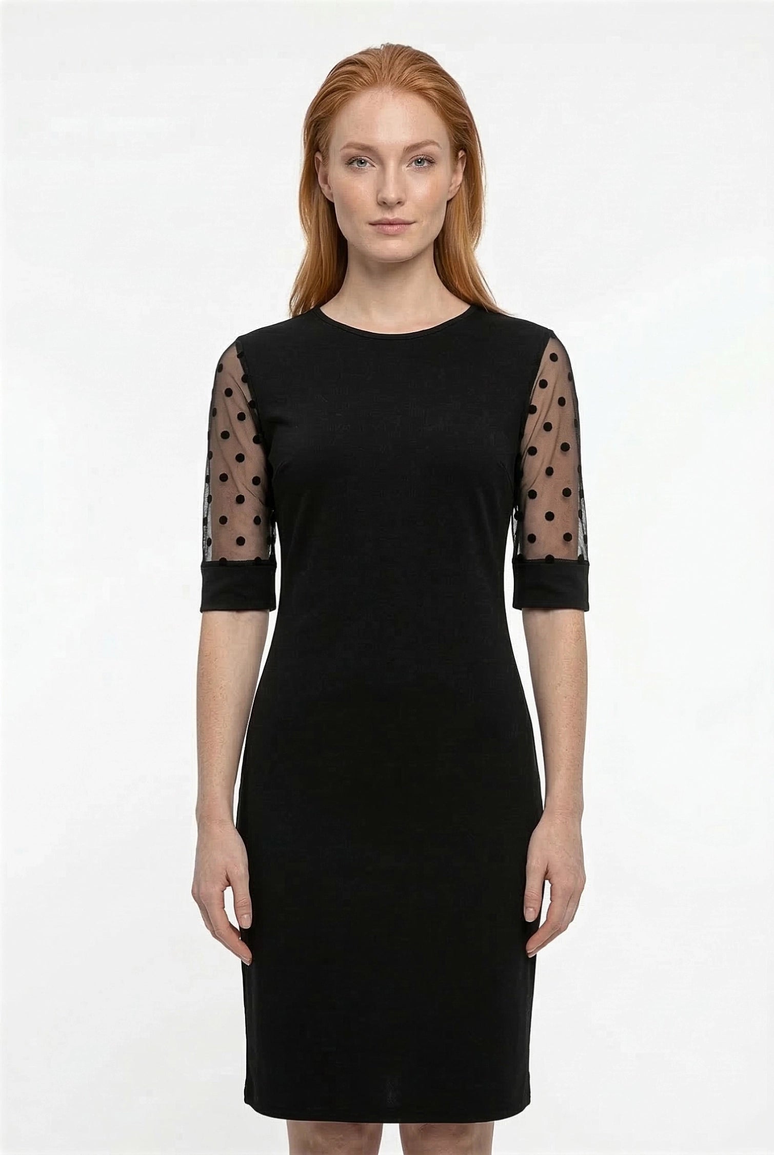 Caurelle | Women’s Lace Sleeve Black Midi Dress