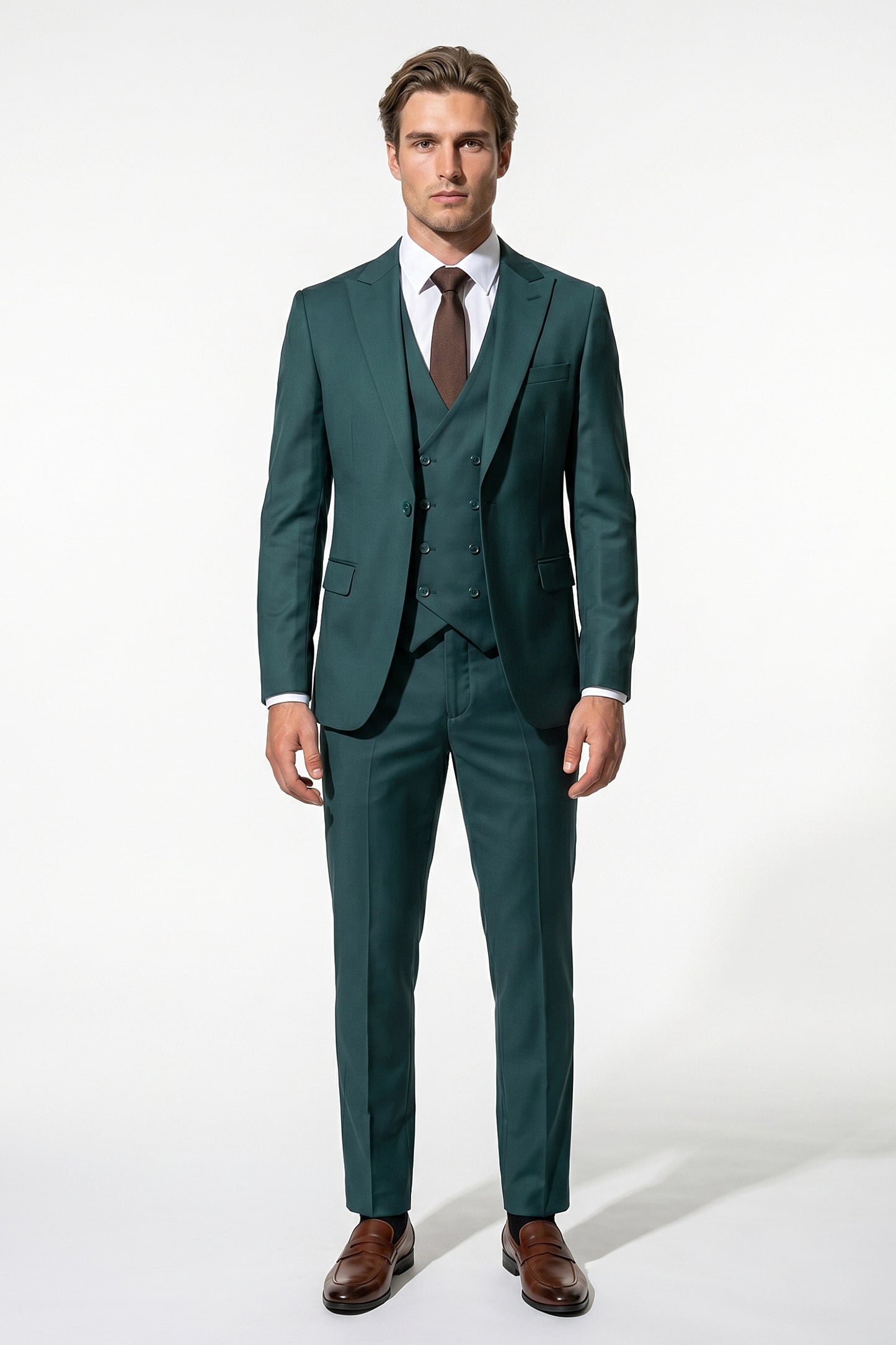 Men's Black Slim Fit Three Piece Suit with Double-Breasted Waistcoat