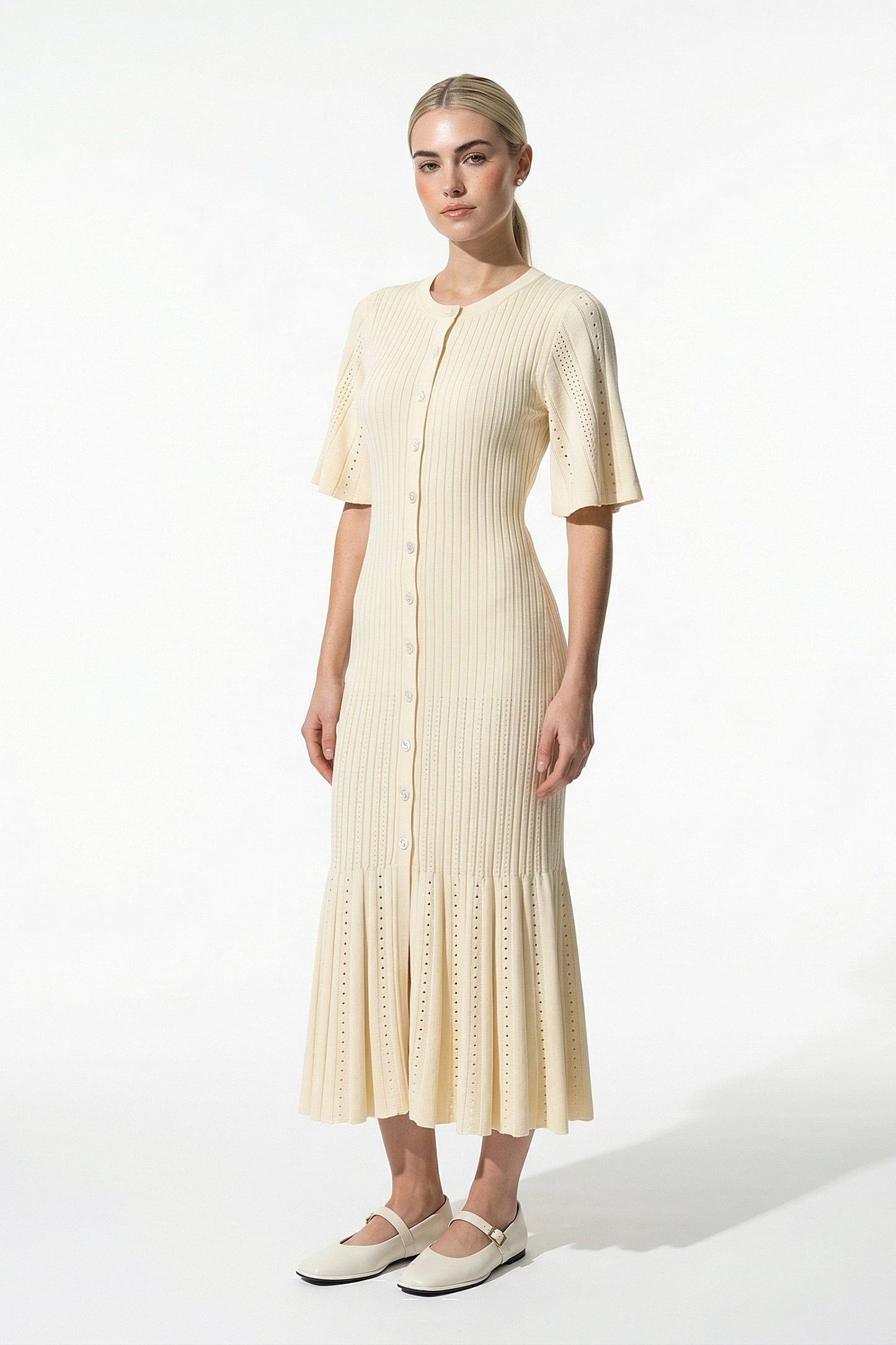 Caurelle | Women’s Openwork Knit A-Line Midi Dress