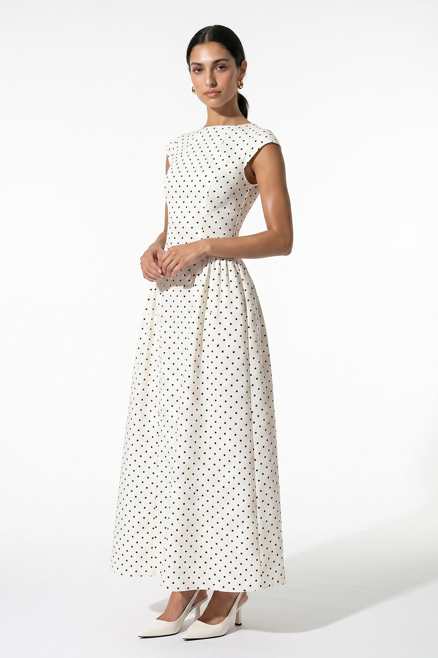 Caurelle | Women’s Polka Dot Maxi Dress High Neck Elegance
