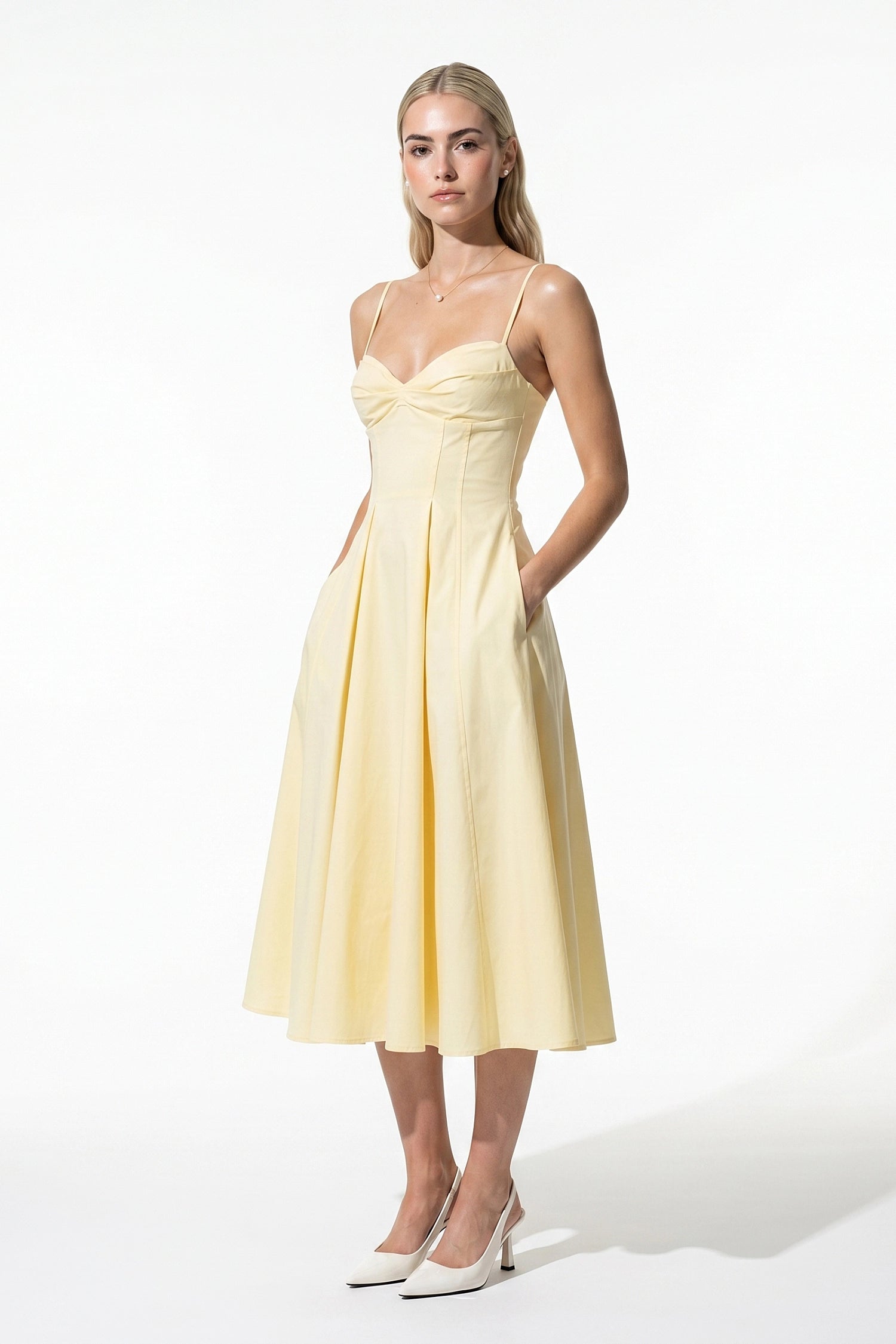 Caurelle | Women’s Midi Dress Gathered Bust Cotton Blend Elegance