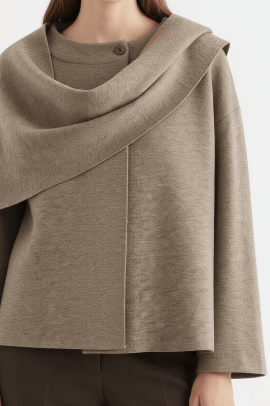 Caurelle | Women’s Plush Winter Coat – Asymmetric Shawl Design
