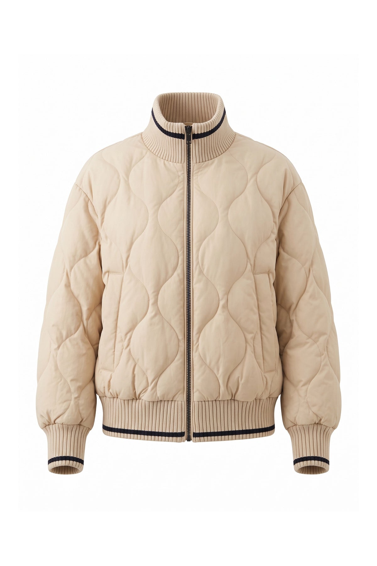Women’s Winter Warm Quilted Bomber Jacket with Ribbed Stand Collar