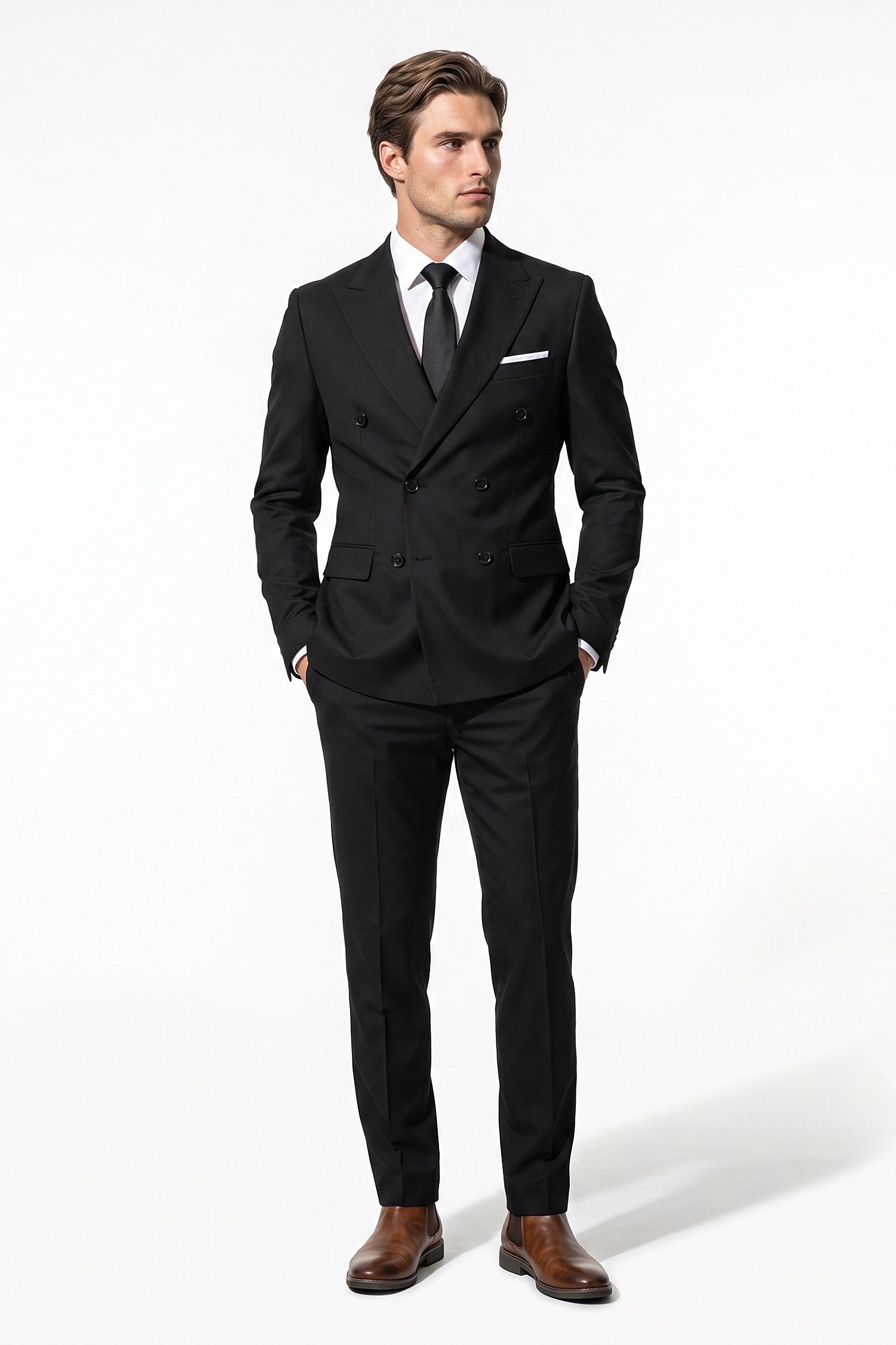 Men's Tailored Fit Double Breasted Two Piece Suit Set - Peak Lapel Blazer and Trousers