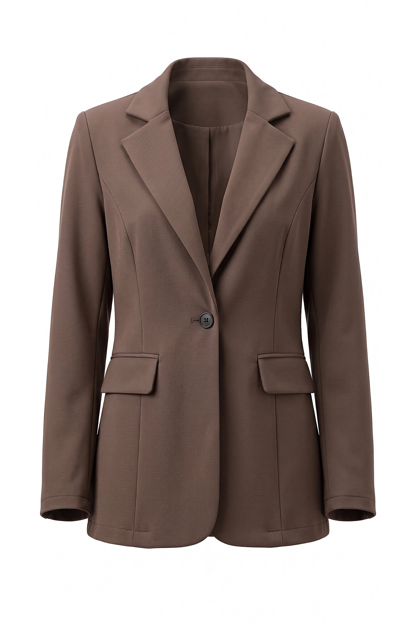 Women's Winter Versatile Brown Blazer with Casual Longline Notch Lapel
