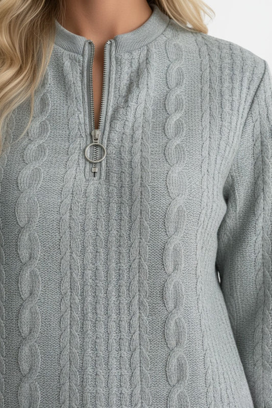 Caurelle | Women’s Half-Zip Pullover – Elegant Cable Knit Jumper