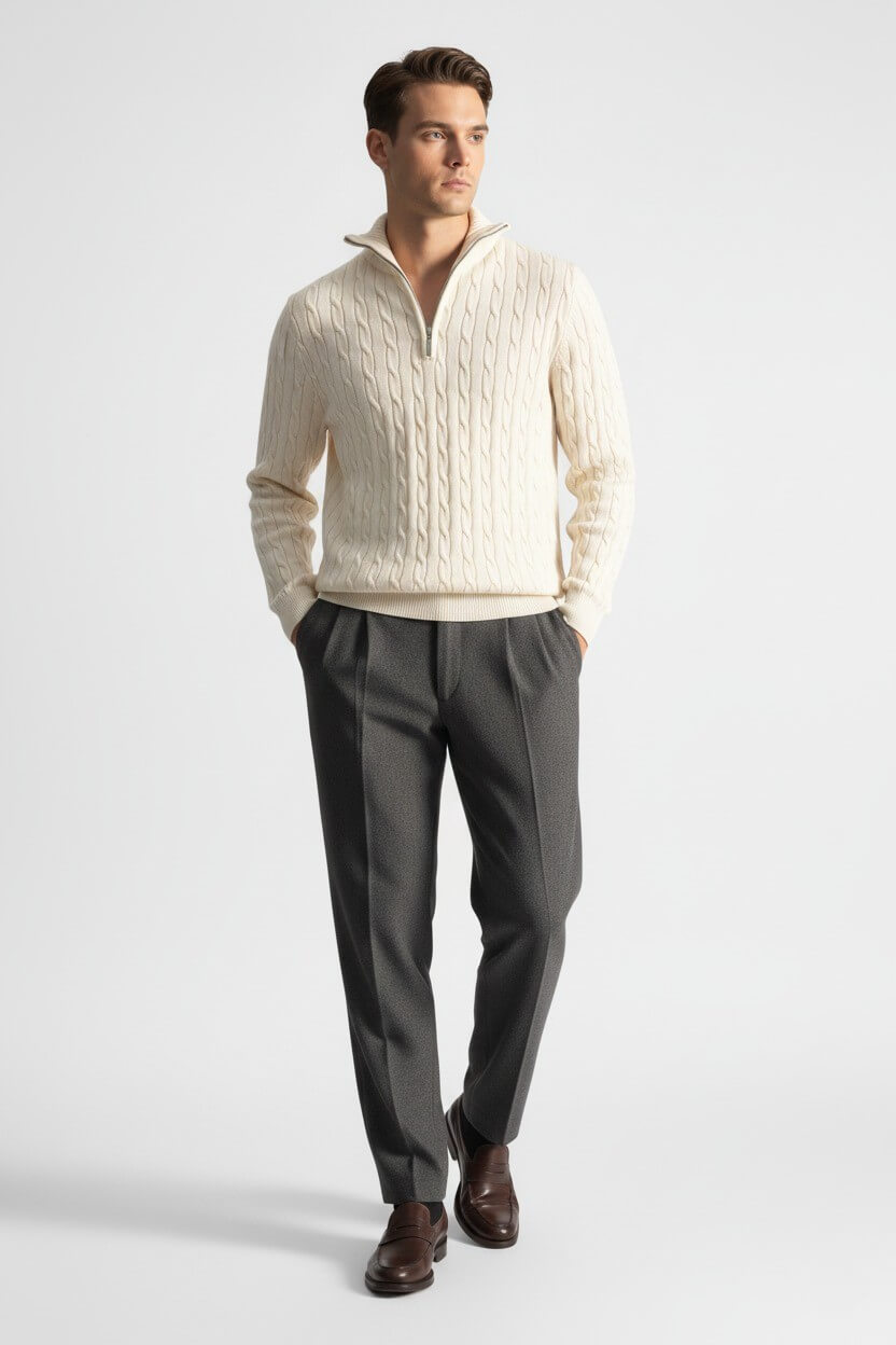 Caurelle | Men’s Half-Zip Knitted Jumper – Wool Blend Autumn Winter