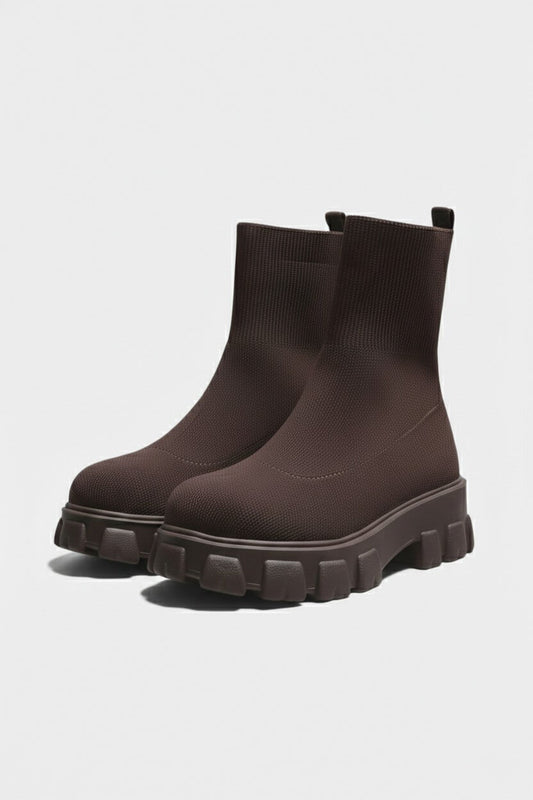 Caurelle | Women’s Thick-Soled Ankle Boots – Knitted Round Toe Autumn Winter