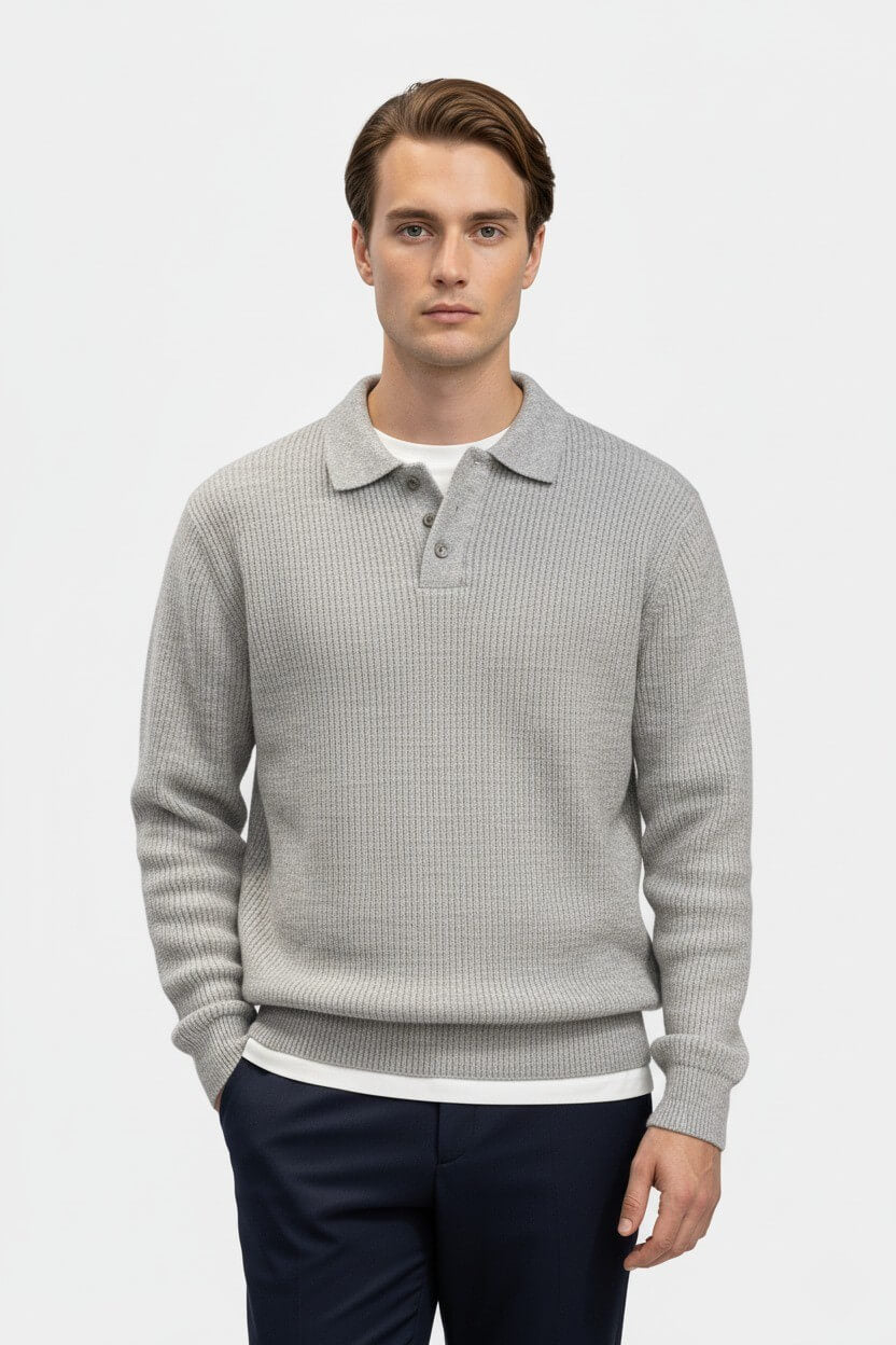 Caurelle | Men’s Knitted Jumper – Polo Collar High Stretch Autumn Winter