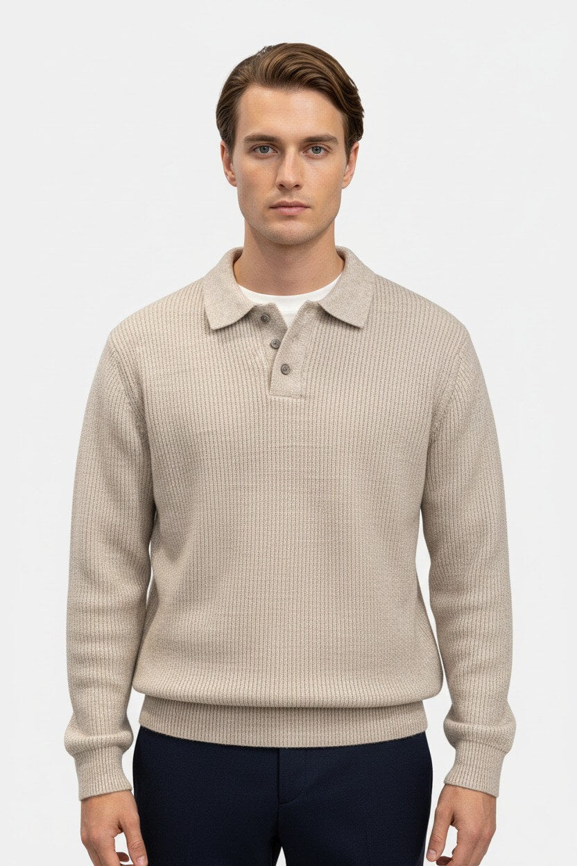 Caurelle | Men’s Knitted Jumper – Polo Collar High Stretch Autumn Winter
