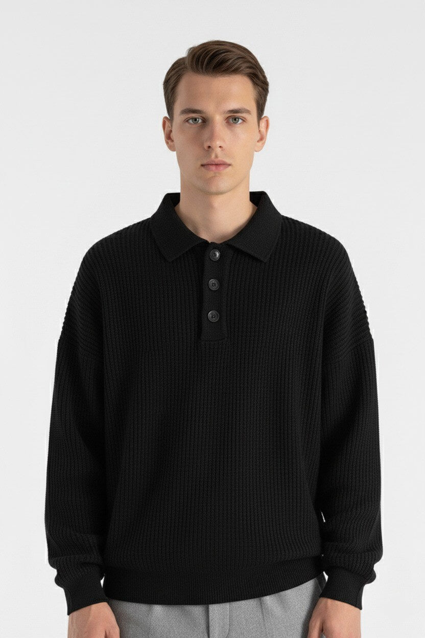 Caurelle | Men’s Knitted Jumper – Loose Polo Collar Autumn Winter