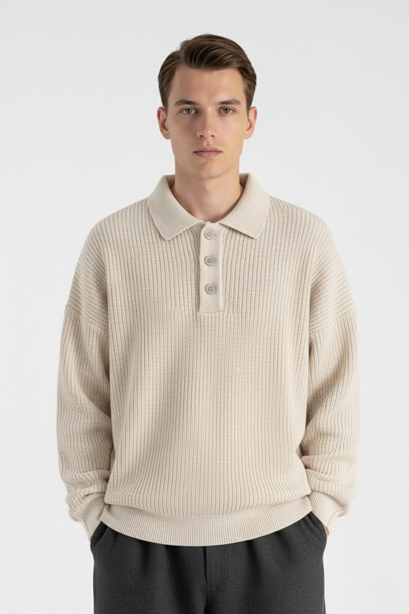 Caurelle | Men’s Knitted Jumper – Loose Polo Collar Autumn Winter