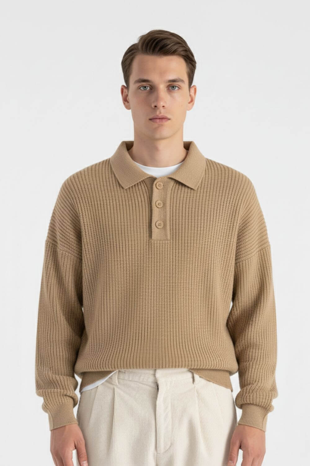 Caurelle | Men’s Knitted Jumper – Loose Polo Collar Autumn Winter