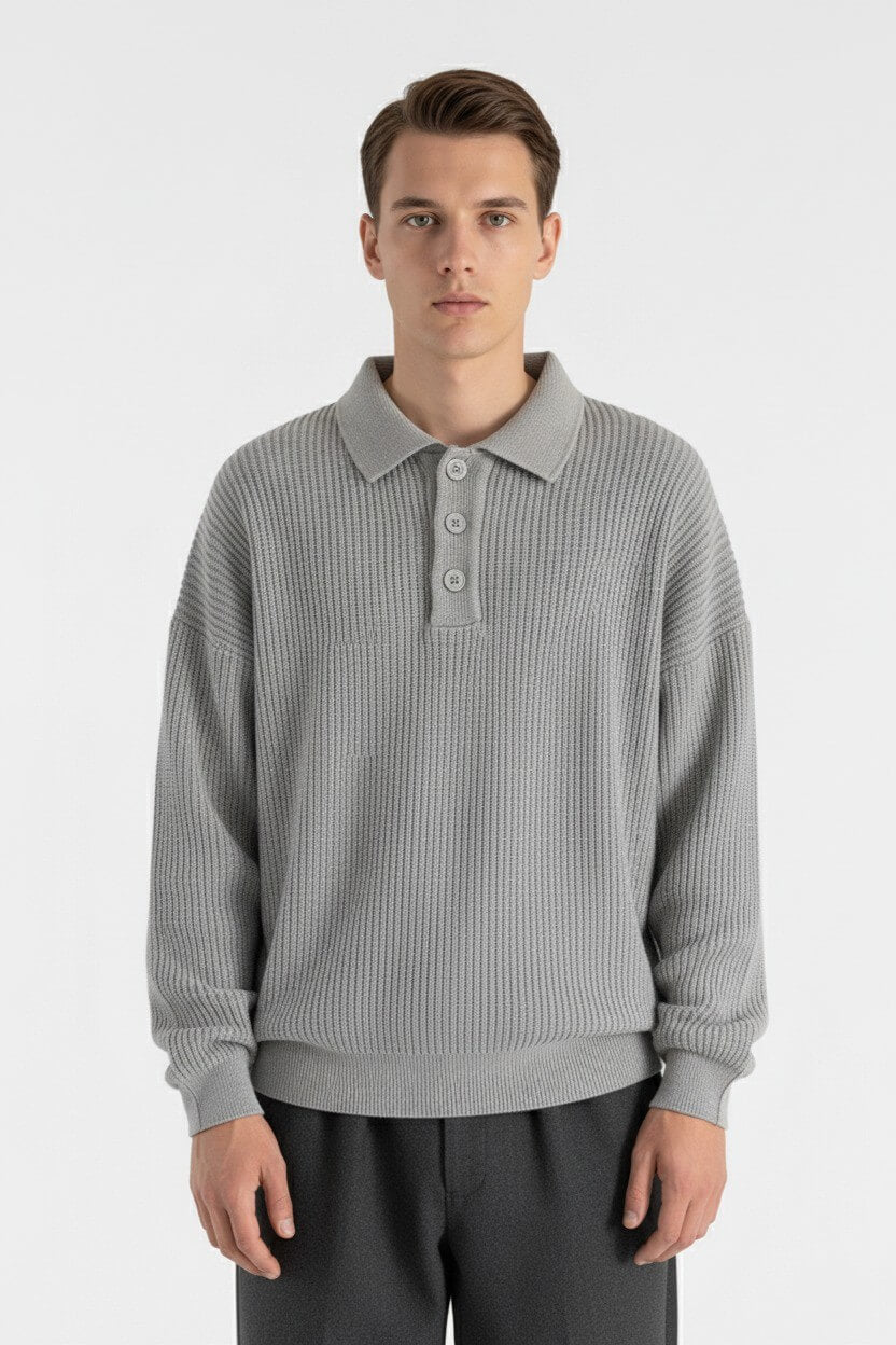 Caurelle | Men’s Knitted Jumper – Loose Polo Collar Autumn Winter