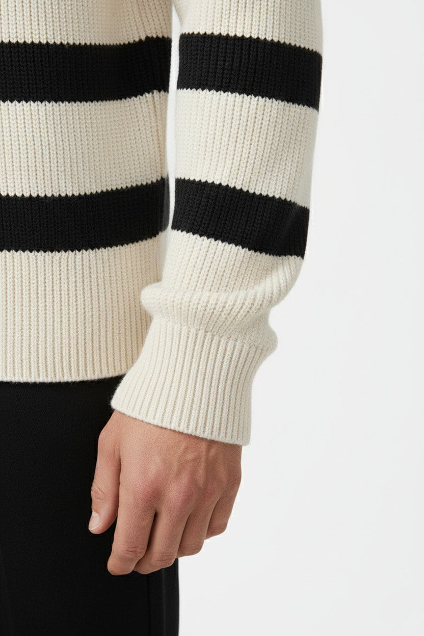 Caurelle | Men’s Knitted Jumper – Striped Half-Zip Pullover