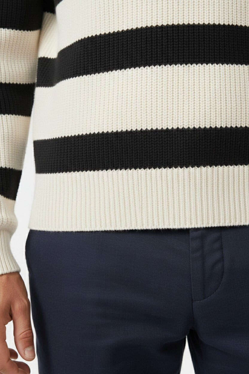 Caurelle | Men’s Knitted Jumper – Striped Half-Zip Pullover