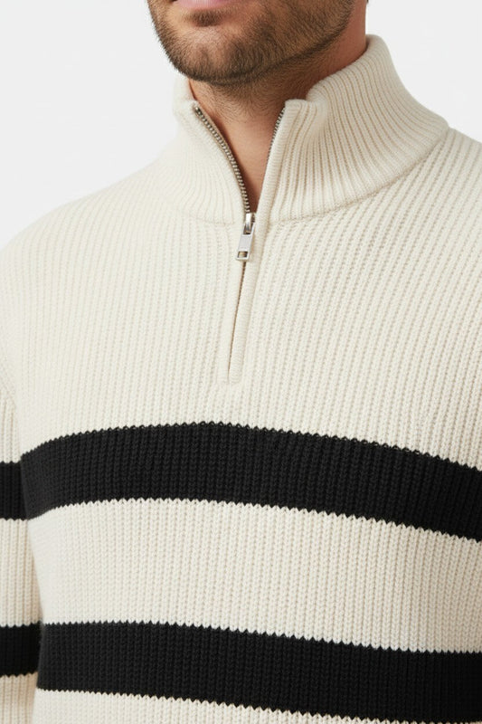 Caurelle | Men’s Knitted Jumper – Striped Half-Zip Pullover
