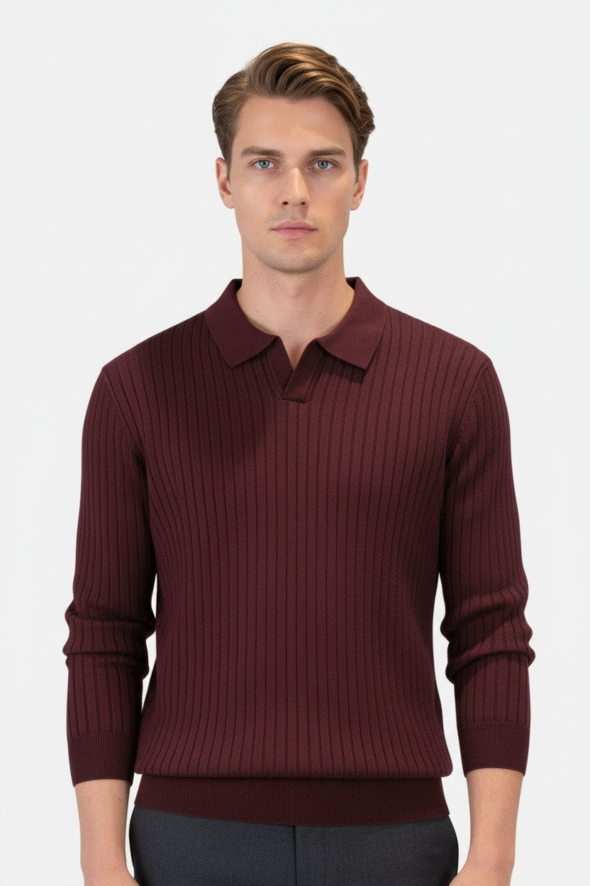 Caurelle | Men’s Knitted V-Neck Jumper – Polo Collar Autumn Winter