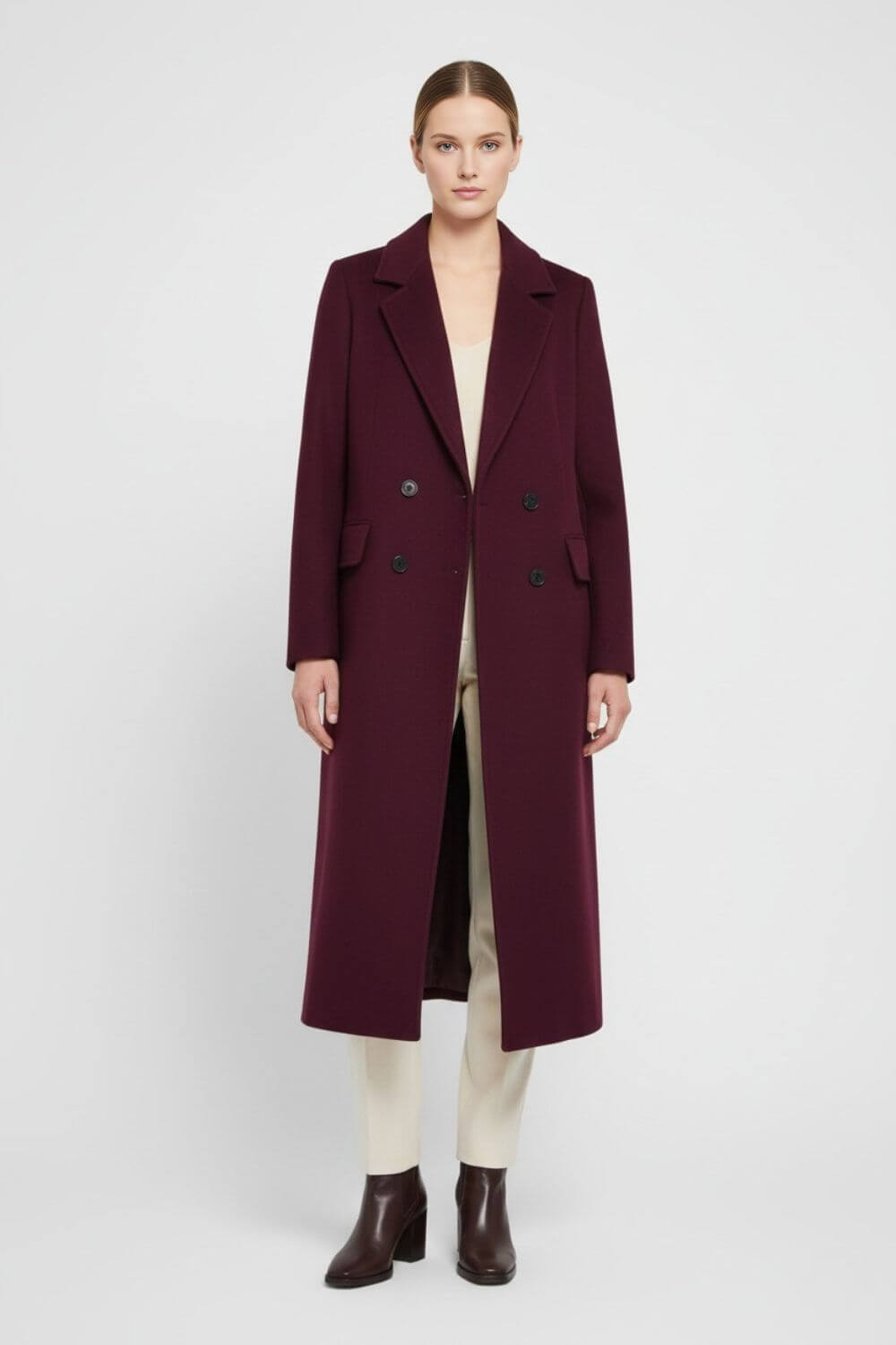 Caurelle | Women’s Long Wool Coat – Double-Breasted Lapel