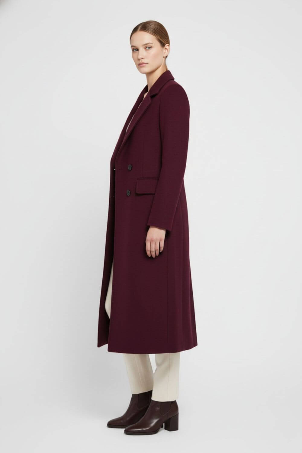 Caurelle | Women’s Long Wool Coat – Double-Breasted Lapel