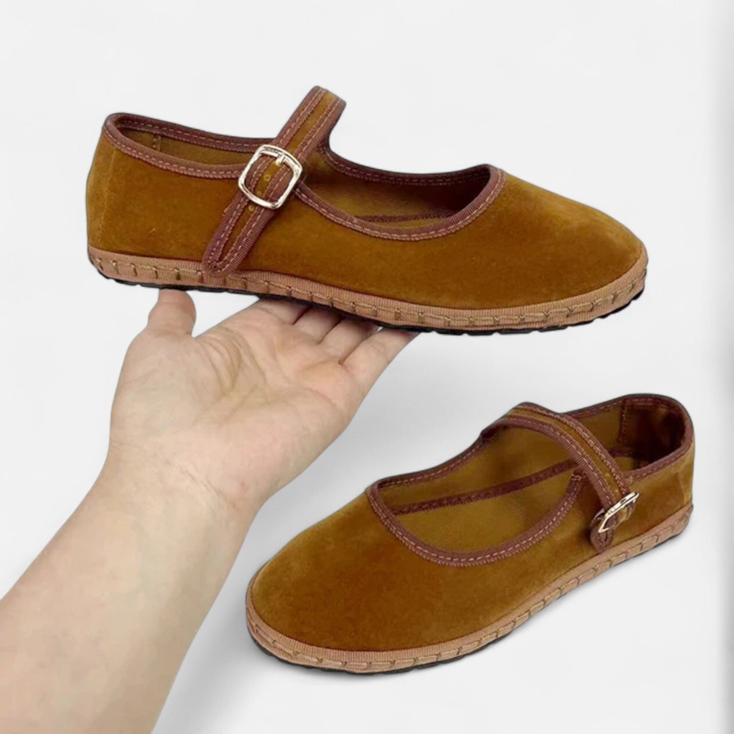 Caurelle | Hand-Stitched Red Cloth Ballet Flats – Effortless Elegance for Every Step