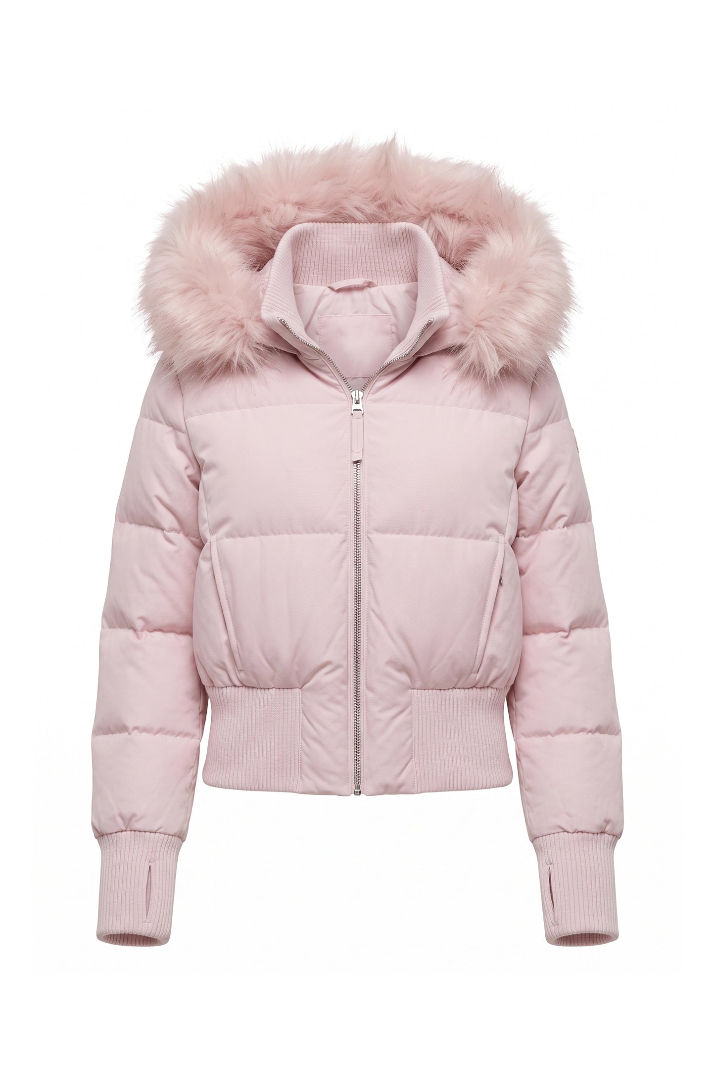 Women’s Winter Warm Cropped Puffer Jacket with Fur Trim Hood