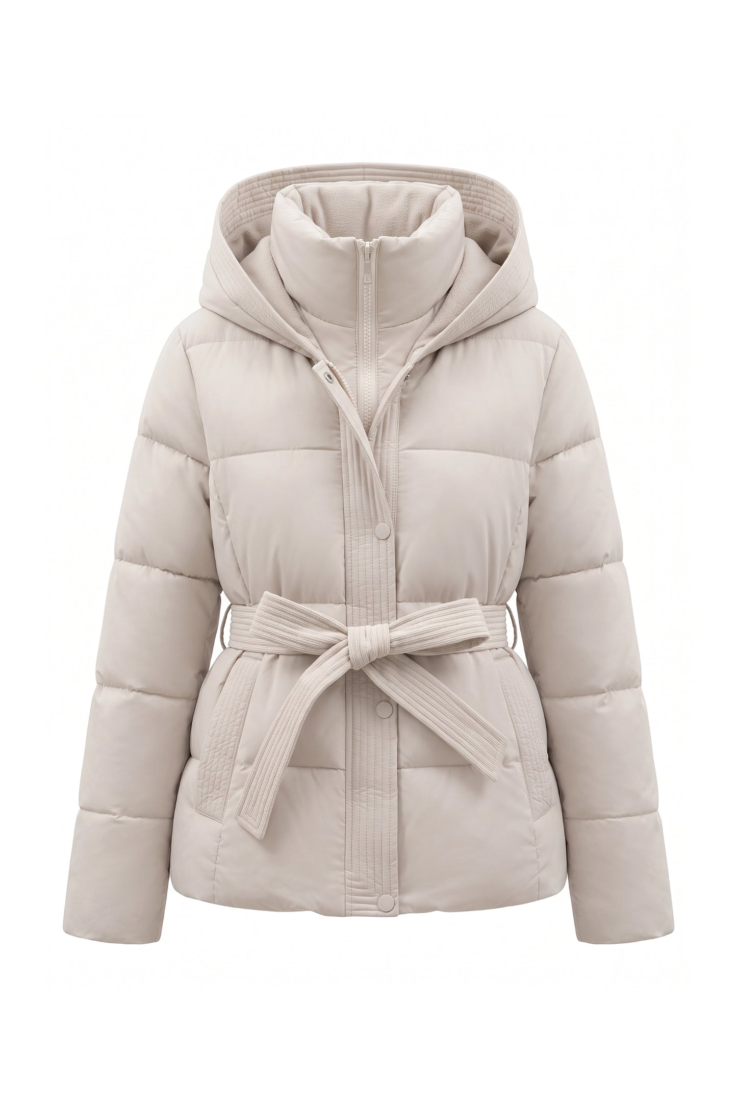 Women's Winter Warm Hooded Puffer Jacket with Belted Waist