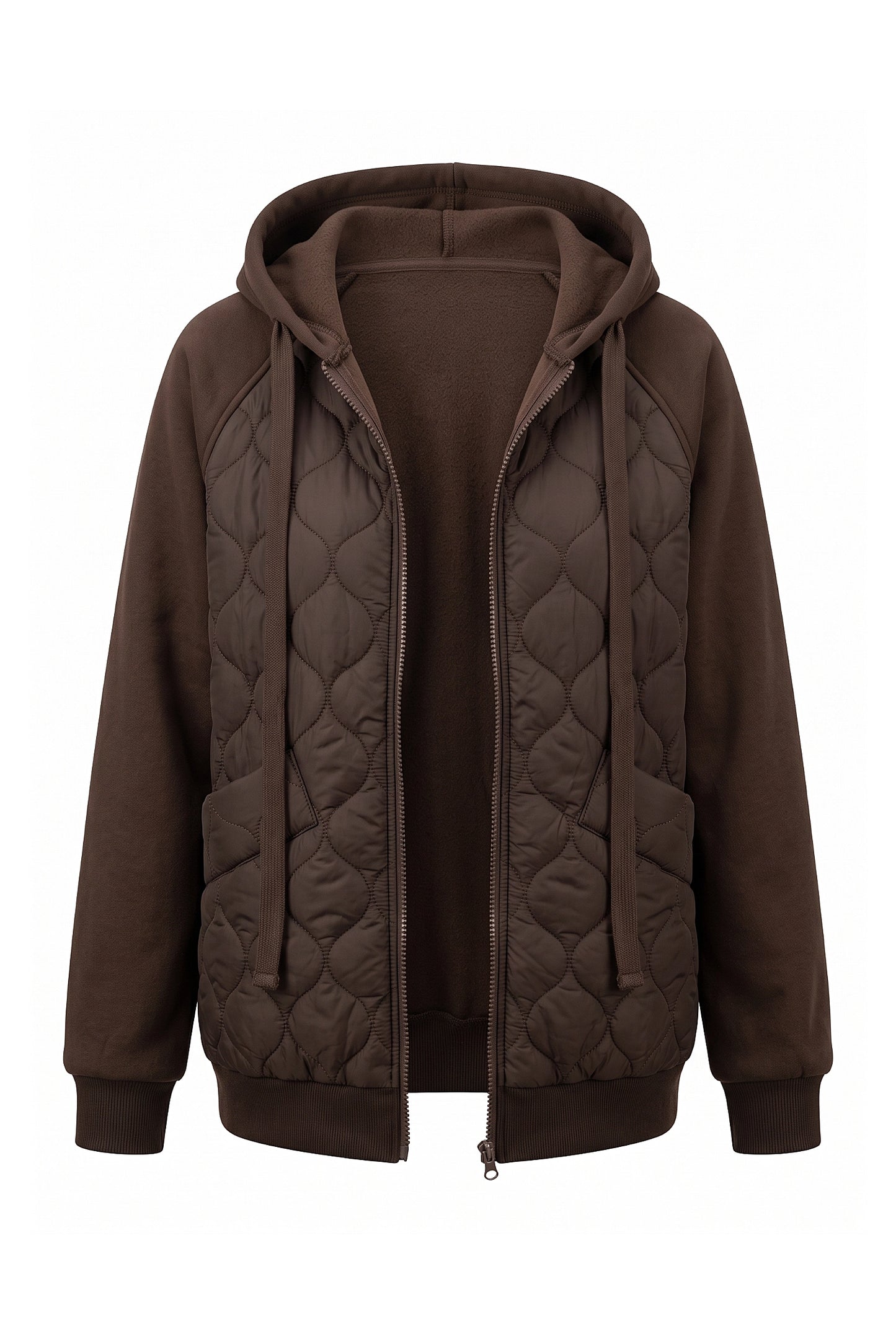Women's Winter Warm Hooded Diamond Quilted Jacket with Soft Knit Sleeves