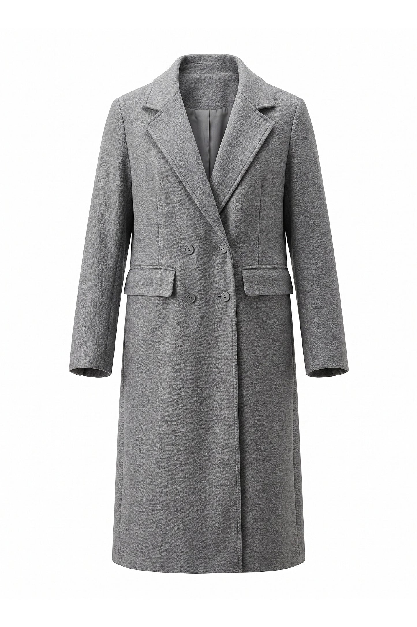 Women’s Winter Warm Long Coat with Double Breasted Front and Notched Lapel
