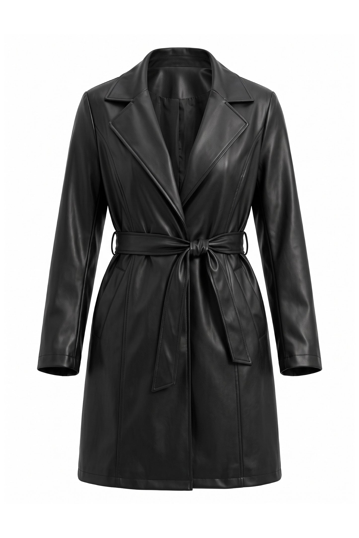 Women’s Winter Warm Leather Coat with Belted Waist