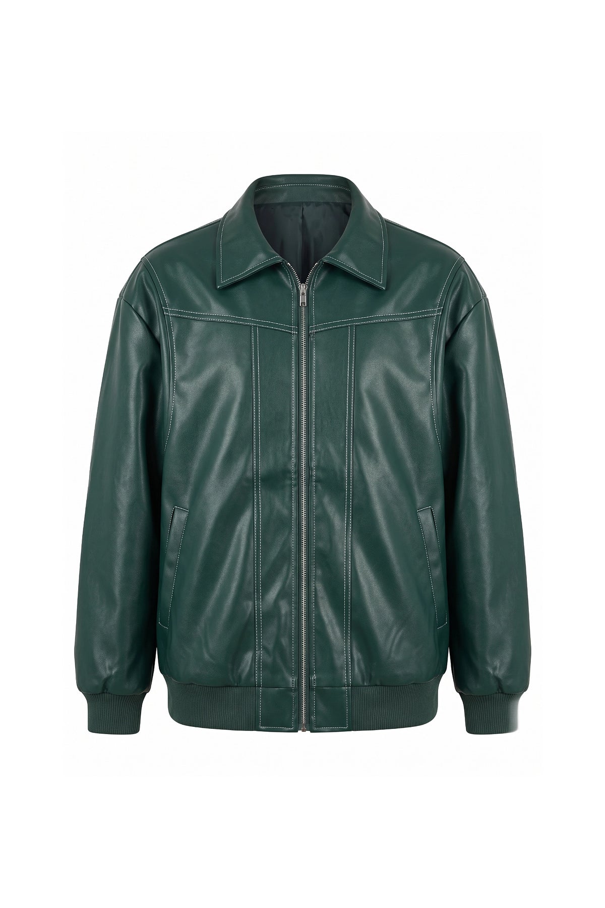 Women’s Winter Versatile Oversized Leather Jacket with Zip Up Front