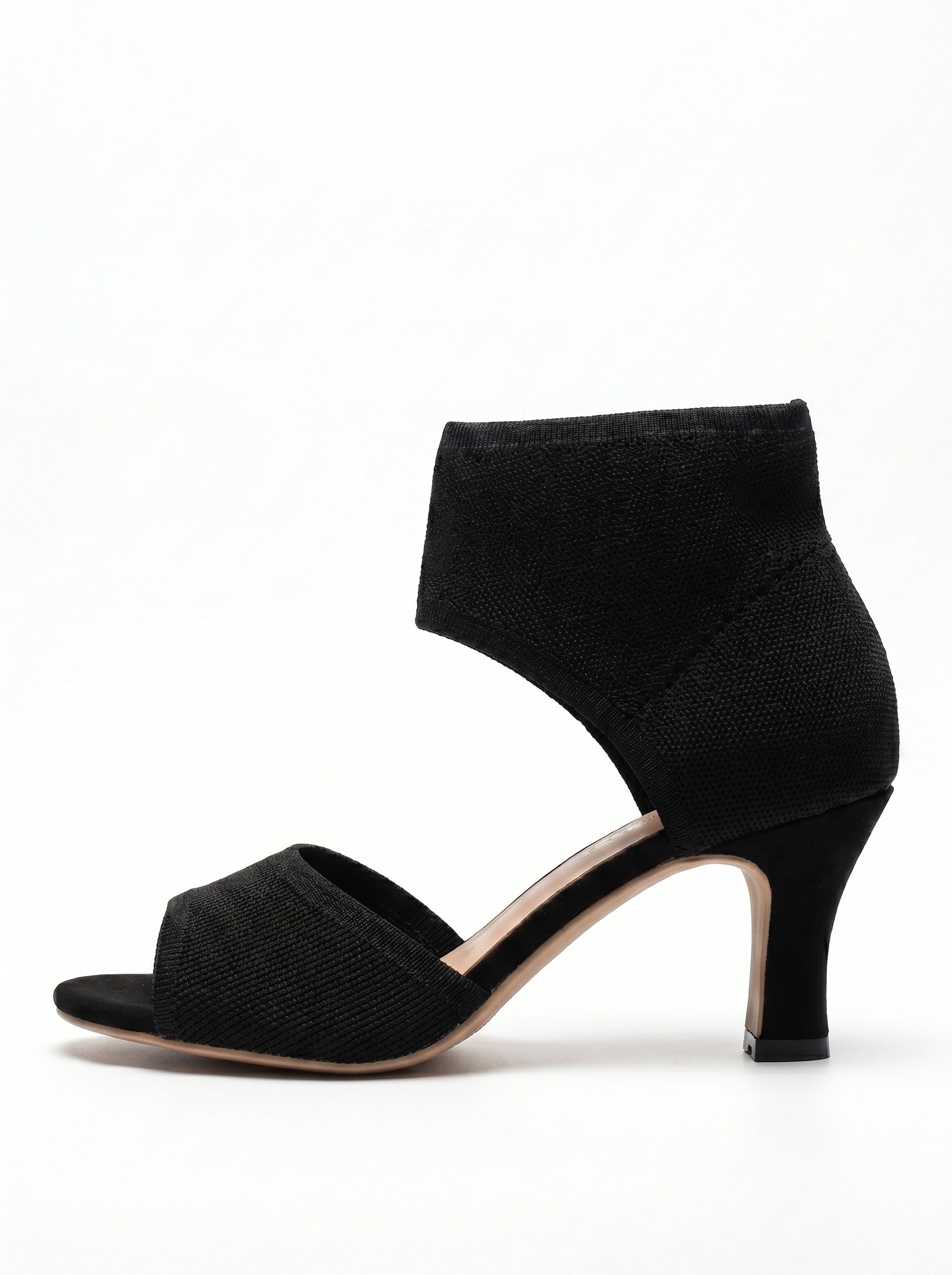 Wide Fit Knit Open Toe Slip On Mid Black Heels - Womens Comfort Party Shoes