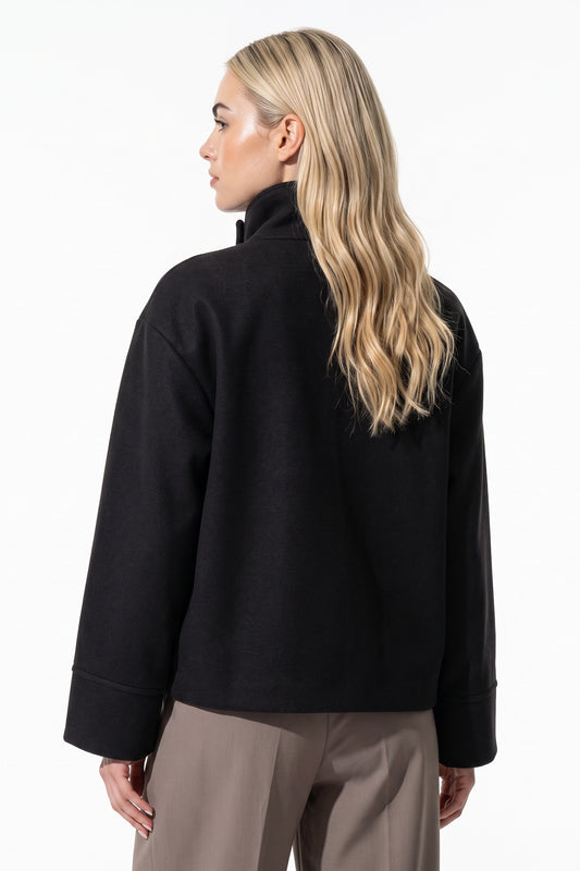 Women’s Winter Warm Short Wool Coat with Button Up High Collar